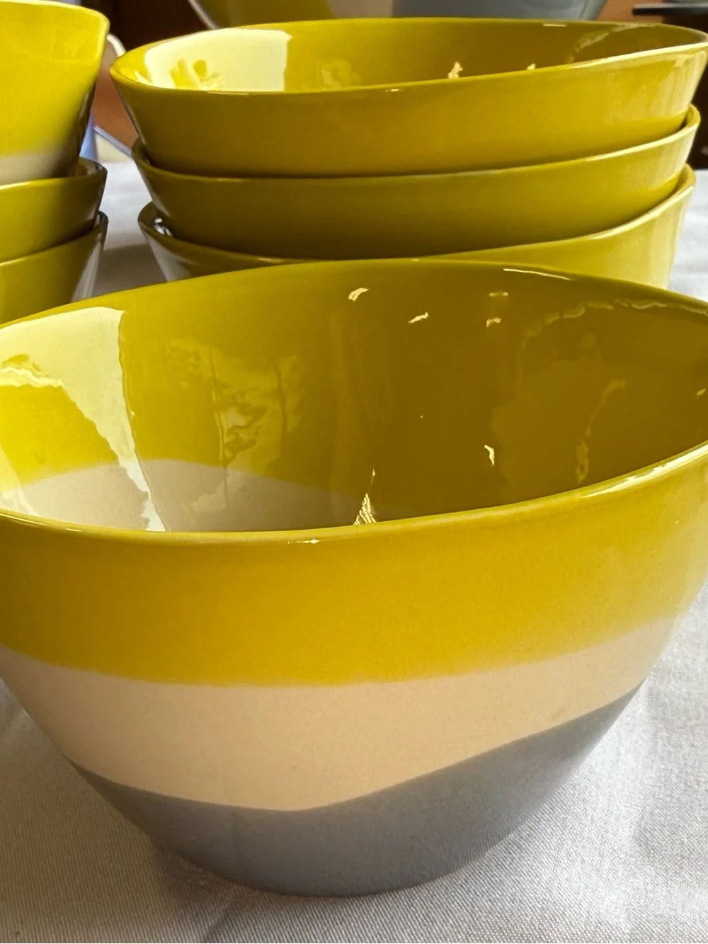7 Crate&Barrel Yellow, Cream and Gray Layered Myro Ceramic Bowls